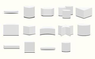 Scene podium or 3D round pillar standing scene and winner pedestal in studio on gray or white vector minimal background. display stuff