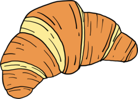 doodle frihand skissritning av croissantbröd. png
