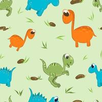 patrón de dinosaurios, hierba y rocas vector