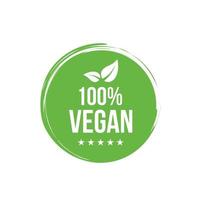 Insignia de comida vegana 100. etiqueta de producto de icono verde de naturaleza ecológica o vector de logotipo