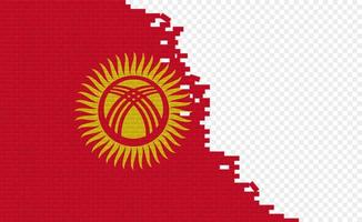 Kyrgyzstan flag on broken brick wall. Empty flag field of another country. Country comparison. Easy editing and vector in groups.