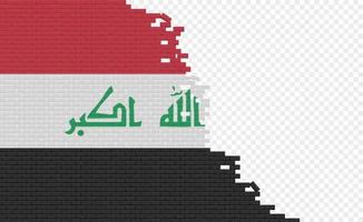 Iraq flag on broken brick wall. Empty flag field of another country. Country comparison. Easy editing and vector in groups.