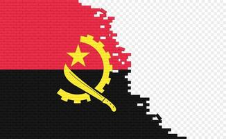 Angola flag on broken brick wall. Empty flag field of another country. Country comparison. Easy editing and vector in groups.