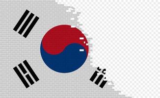 bandera de corea del sur en la pared de ladrillos rotos. campo de bandera vacío de otro país. comparación de países. fácil edición y vector en grupos.