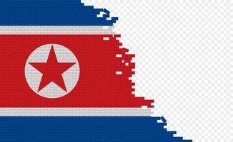 North Korea flag on broken brick wall. Empty flag field of another country. Country comparison. Easy editing and vector in groups.