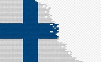 Finland flag on broken brick wall. Empty flag field of another country. Country comparison. Easy editing and vector in groups.