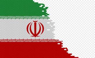 Iran flag on broken brick wall. Empty flag field of another country. Country comparison. Easy editing and vector in groups.