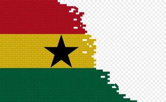 Ghana flag on broken brick wall. Empty flag field of another country. Country comparison. Easy editing and vector in groups.