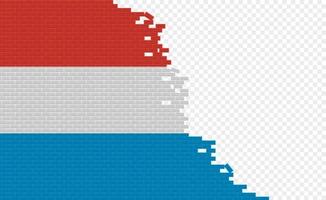 Luxembourg flag on broken brick wall. Empty flag field of another country. Country comparison. Easy editing and vector in groups.