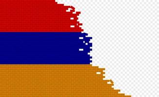 Armenia flag on broken brick wall. Empty flag field of another country. Country comparison. Easy editing and vector in groups.