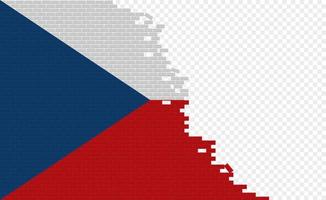 Czechia flag on broken brick wall. Empty flag field of another country. Country comparison. Easy editing and vector in groups.