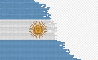 bandera argentina en la pared de ladrillos rotos. campo de bandera vacío de otro país. comparación de países. fácil edición y vector en grupos.