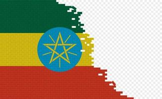 Ethiopia flag on broken brick wall. Empty flag field of another country. Country comparison. Easy editing and vector in groups.