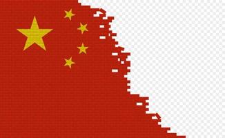 China flag on broken brick wall. Empty flag field of another country. Country comparison. Easy editing and vector in groups.