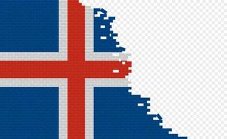 Iceland flag on broken brick wall. Empty flag field of another country. Country comparison. Easy editing and vector in groups.