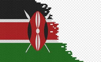 Kenya flag on broken brick wall. Empty flag field of another country. Country comparison. Easy editing and vector in groups.