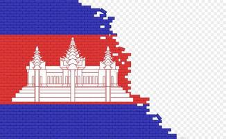 Cambodia flag on broken brick wall. Empty flag field of another country. Country comparison. Easy editing and vector in groups.