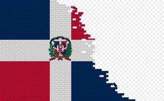 Dominican Republic flag on broken brick wall. Empty flag field of another country. Country comparison. Easy editing and vector in groups.