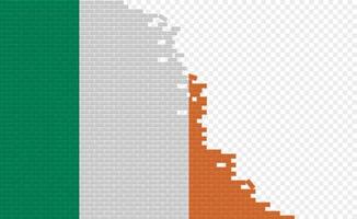 Ireland flag on broken brick wall. Empty flag field of another country. Country comparison. Easy editing and vector in groups.