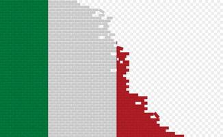 Italy flag on broken brick wall. Empty flag field of another country. Country comparison. Easy editing and vector in groups.