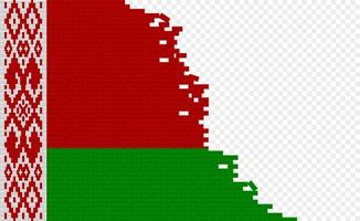 Belarus flag on broken brick wall. Empty flag field of another country. Country comparison. Easy editing and vector in groups.