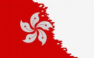 bandera de hong kong en la pared de ladrillos rotos. campo de bandera vacío de otro país. comparación de países. fácil edición y vector en grupos.