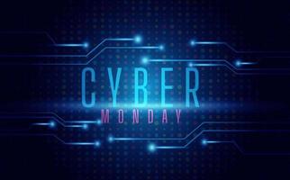 Banner for cyber monday, with technology blue circuit board background Illustration vector