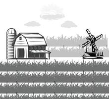 natural farm with windmill monochrome abstract background vector