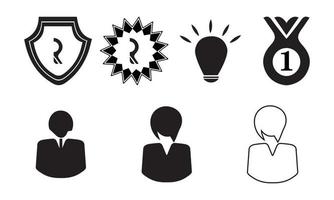 logotipo de idea creativa, logotipo de placa y conjunto de hombres y mujeres vectoriales con imagen de perfil de avatar de negocios aislada en fondo blanco. símbolo de la creatividad. eps 10
