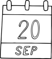 calendar hand drawn in doodle style. September 20. day, date. icon, sticker element for design. planning, business holiday vector