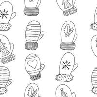 mittens seamless pattern. hand drawn doodle icon. , scandinavian, nordic, minimalism, monochrome. winter clothes, warm knitted textile wrapping paper background vector