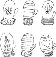 mittens set. hand drawn doodle icon. , scandinavian, nordic, minimalism monochrome winter clothing warm knitted vector