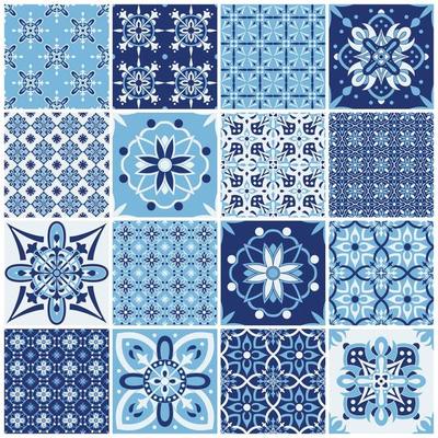 Traditional ornate portuguese tiles azulejos. Vintage pattern for textile design.