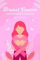 flat breast cancer awareness month illustration vertical banner poster