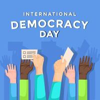día internacional de la democracia con las manos sostiene el voto de papel vector