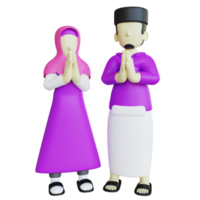 personagem de casal muçulmano 3d estilizado fazendo gesto de salam