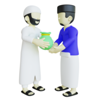 personagem 3d estilizado muçulmano dando zakat ou doação