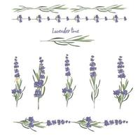 Set violet Lavender beautiful floral elements in watercolor style isolated on white background for decorative design, wedding card, invitation, travel flayer Botanical illustration. vector