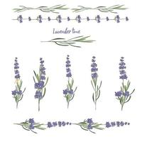 Set violet Lavender beautiful floral elements in watercolor style isolated on white background for decorative design, wedding card, invitation, travel flayer Botanical illustration. vector