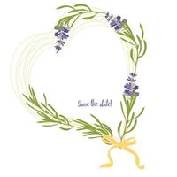 establezca la plantilla de hermosos marcos florales de lavanda violeta en estilo acuarela plana aislado en fondo blanco para diseño decorativo, tarjeta de boda, invitación, capa de viaje. ilustración botánica vector