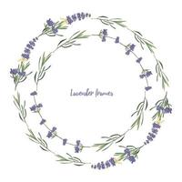 Set violet Lavender beautiful floral frames template in vector watercolor style isolated on white background for decorative design, wedding card, invitation, travel flayer. Botanical illustration