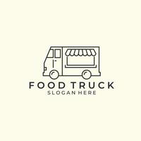 minimalist food truck line art style logo vector icon design template illustration