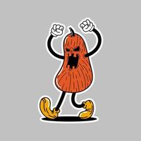 Angry pumpkin cartoon halloween character. Trendy retro cartoon style. Halloween sticker vector. vector