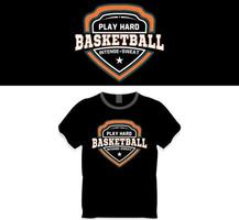 camiseta de baloncesto, juega duro concepto de diseño de camiseta de baloncesto vector