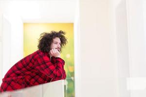 portrait of young man in bathrobe photo