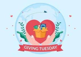 Happy Giving Tuesday Celebration with Give gifts to Encourage People to Donate in Hand Drawn Cartoon Flat Illustration vector