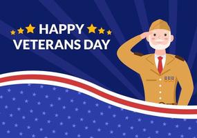 Veterans Day on November 11 Template Hand Drawn Cartoon Flat Illustration with USA Flag and Army to Honoring All Who Served vector