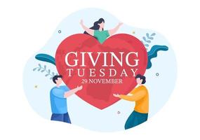 Happy Giving Tuesday Celebration with Give gifts to Encourage People to Donate in Hand Drawn Cartoon Flat Illustration vector