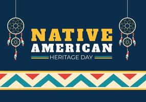 plantilla del día de la herencia nativa americana ilustración plana de dibujos animados dibujados a mano para reconocer los logros y contribuciones de la cultura tribal india vector