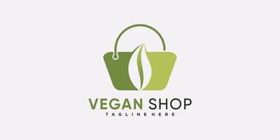 logotipo de icono de tienda vegana para empresa comercial con vector premium de concepto creativo